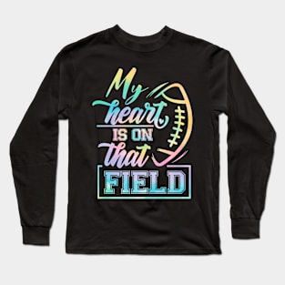 Funny My Heart Is On That Field Football Mom Leopard Long Sleeve T-Shirt
